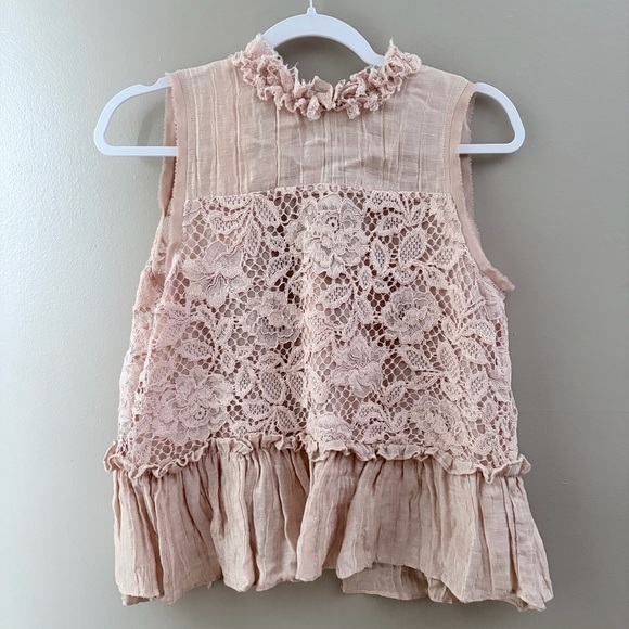 Alexis Tops - ALEXIS Pink Floral Lace Peplum Top XS Cottagecore Coquette Sleeveless Tie Back